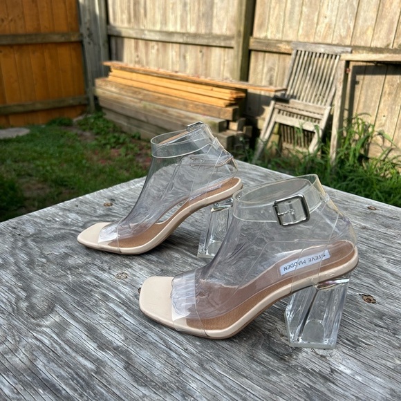 Steve Madden Clearer Clear Sandal block‎ heel size 9 - Picture 1 of 9